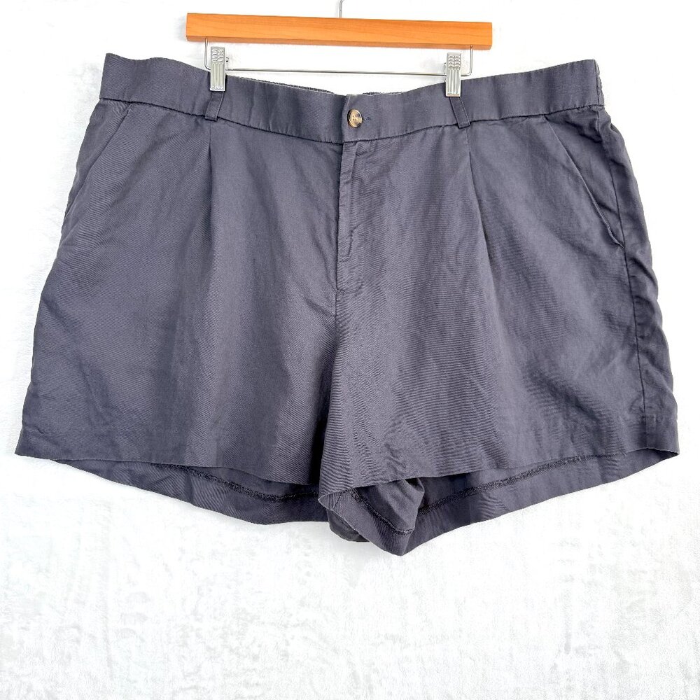 TORRID Linen Blend Pleated High Rise Pockets 4.5" Shorts Womens 26 Gray